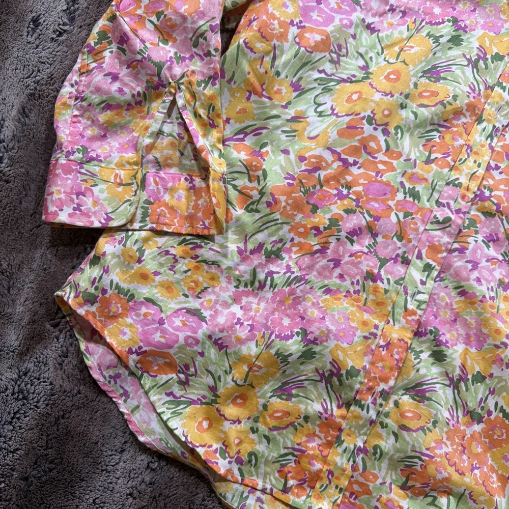 Ralph Lauren Button Shirt Women Sz L Petite Floral Button Up Cotton 3/4 Sleeve - Picture 2 of 6